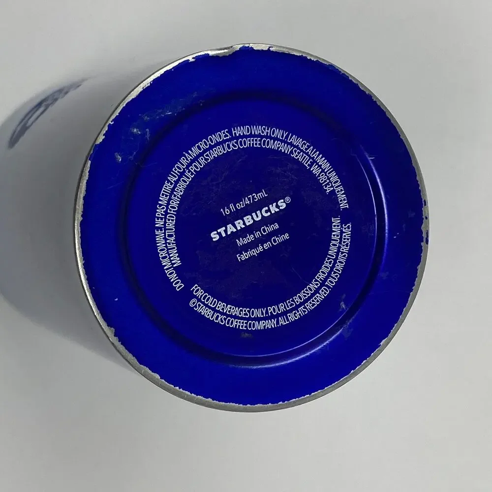 Starbucks Coffee Cold Beverage Blue Stainless Steel 16 Fl Oz‎ Tumbler With Lid
